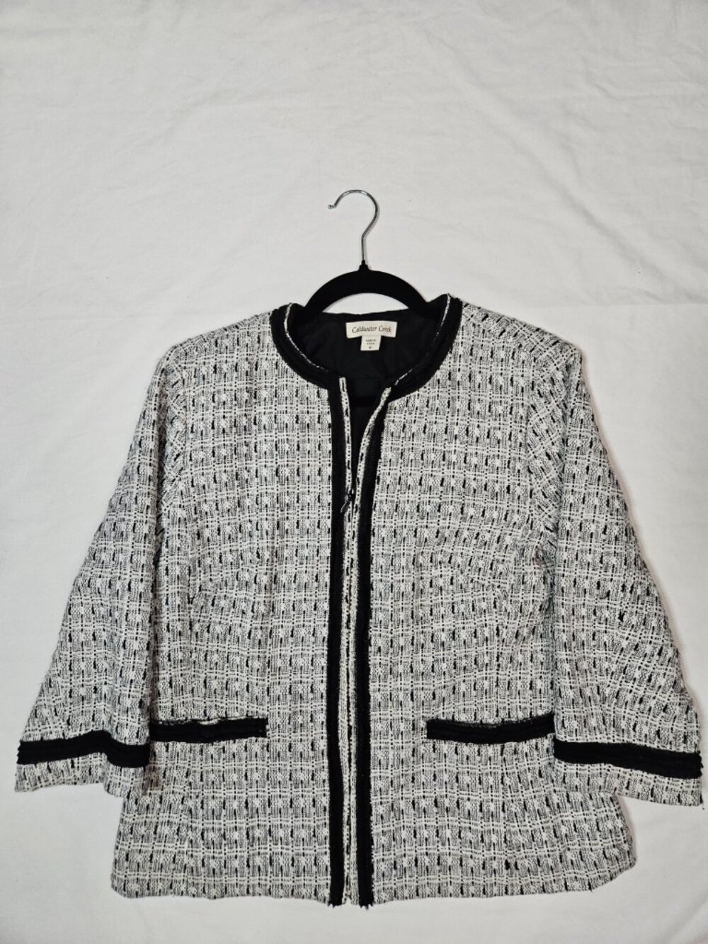 Vintage COLDWATER CREEK Jacket Black White Patterned Blazer Office Casual 🖤